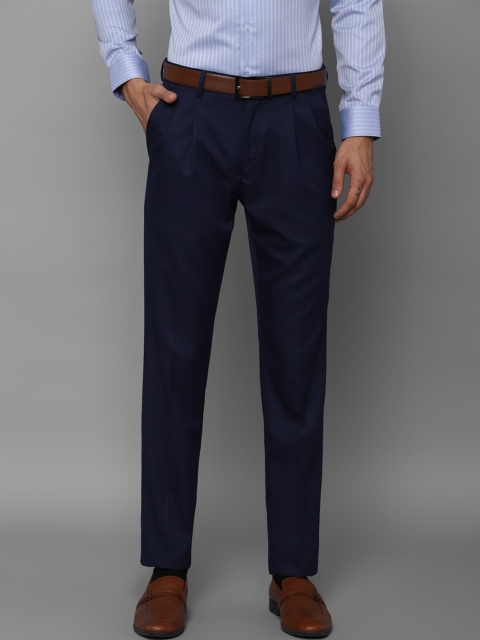 

Louis Philippe Men Navy Blue Textured Pleated Trousers