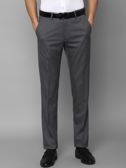 

Louis Philippe Men Grey Striped Slim Fit Trousers