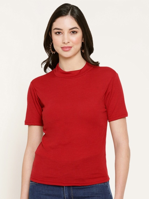 

Miaz Lifestyle Women Maroon Solid Top