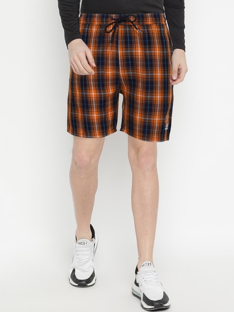 

V2 Value & Variety Men Mustard Checked Denim Sports Shorts
