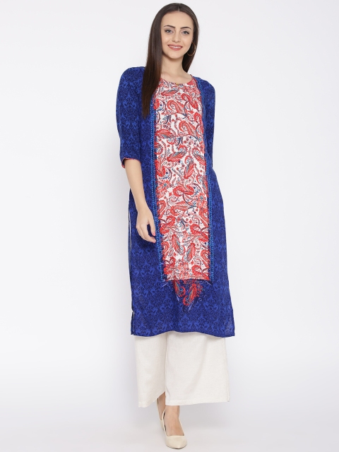 

AURELIA Women Blue Printed Straight Kurta