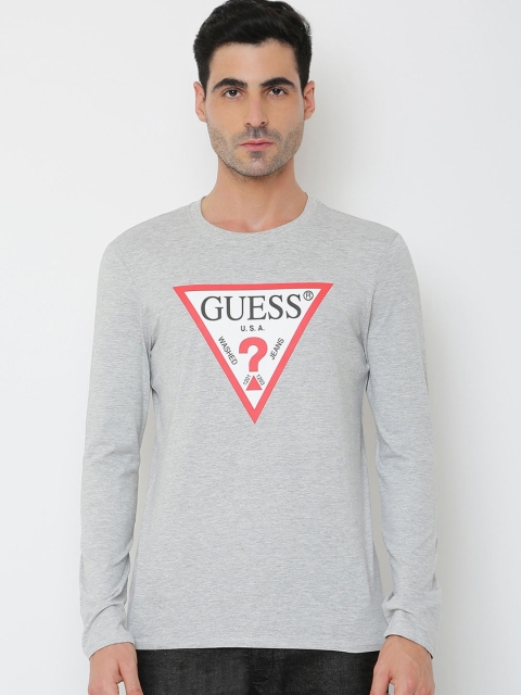 

GUESS Men Grey Typography Printed Applique Outdoor T-shirt