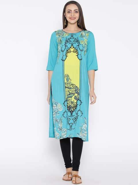 

AURELIA Women Blue Printed Straight Kurta