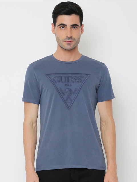 

GUESS Men Turquoise Blue Typography Printed Outdoor T-shirt