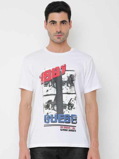 

GUESS Men White Printed Outdoor T-shirt