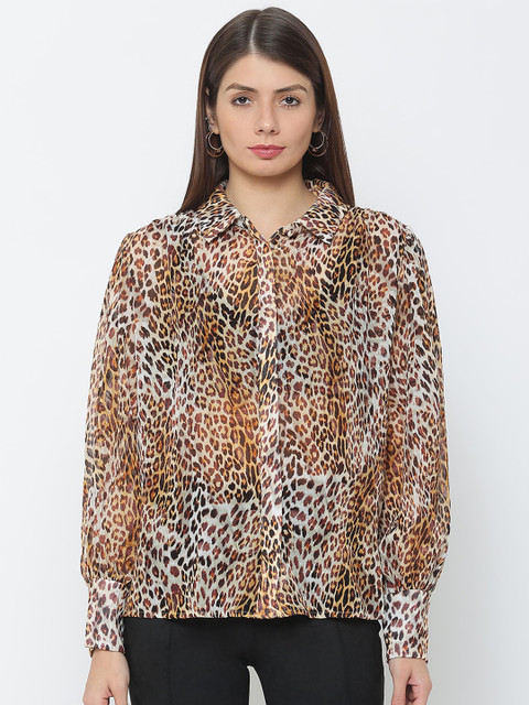 

GUESS Green Animal Print Shirt Style Top