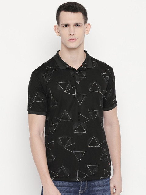 

Status Quo Men Black Printed Polo Collar T-shirt