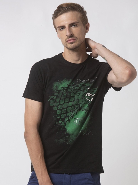 

Status Quo Men Black Printed Applique T-shirt