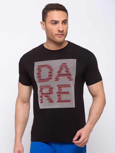

Status Quo Men Black Typography Printed Applique T-shirt