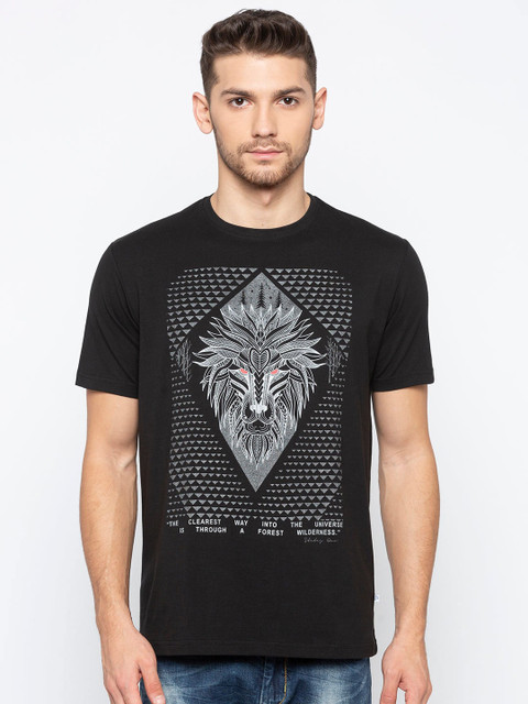 

Status Quo Men Black Printed Applique T-shirt