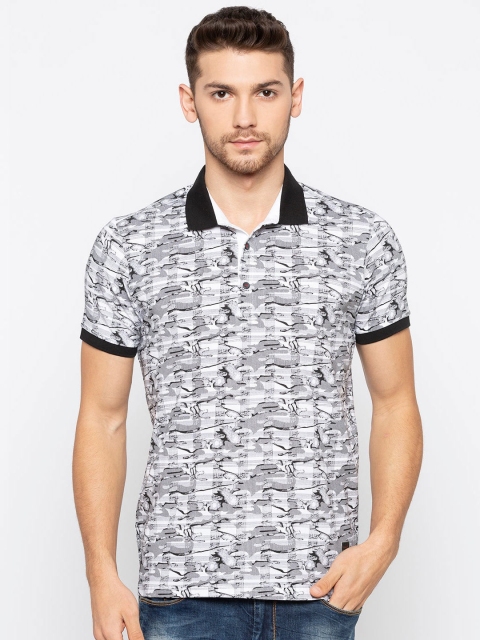 

Status Quo Men White Floral Printed Polo Collar Tropical T-shirt