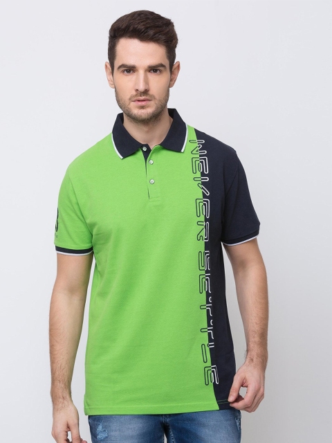 

Status Quo Men Green Typography Printed Polo Collar Applique T-shirt