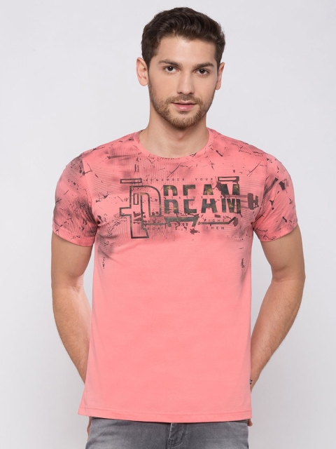 

Status Quo Men Pink Typography Printed Raw Edge T-shirt