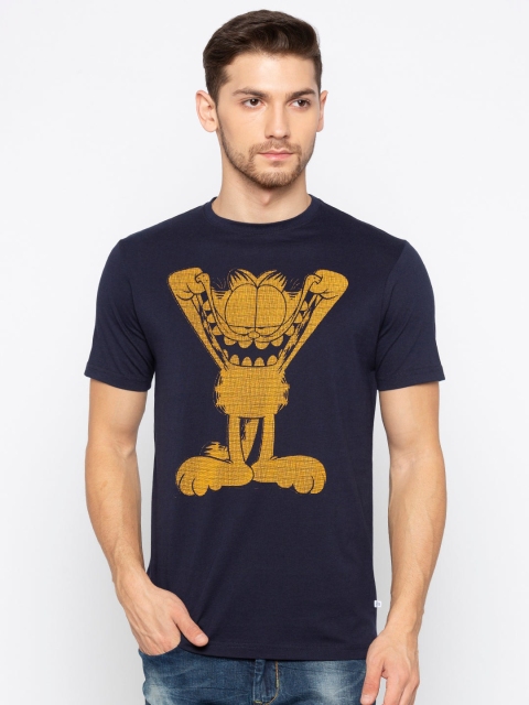 

Status Quo Men Navy Blue Typography Printed Applique T-shirt