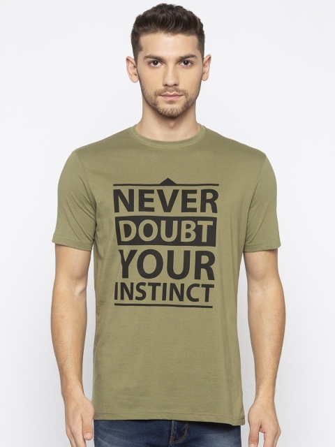 

Status Quo Men Green Typography Printed Applique T-shirt