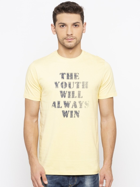 

Status Quo Men Yellow Typography Printed Applique T-shirt