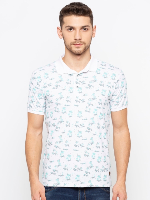 

Status Quo Men White Floral Printed Polo Collar T-shirt