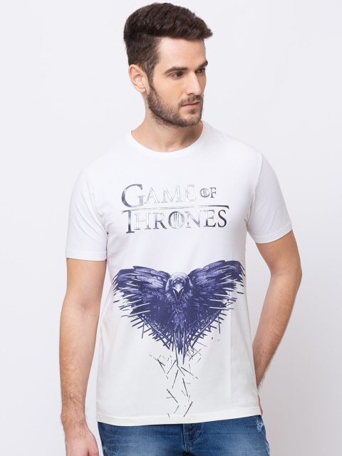 

Status Quo Men White Printed Raw Edge T-shirt