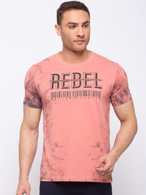 

Status Quo Men Pink Printed V-Neck Raw Edge T-shirt