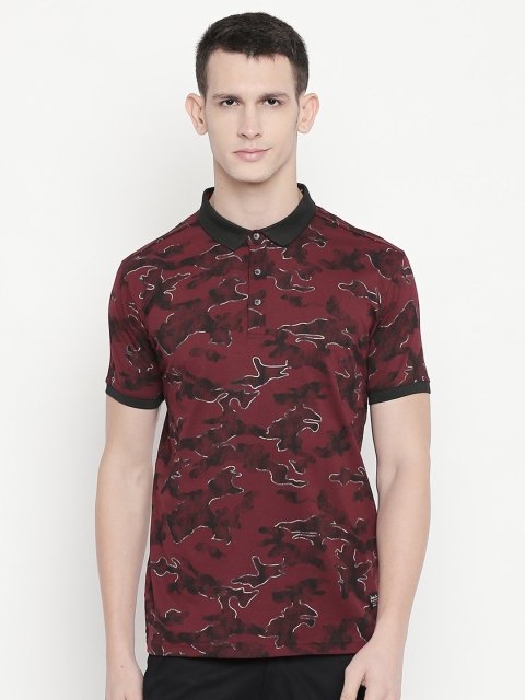 

Status Quo Men Maroon Printed Mandarin Collar T-shirt