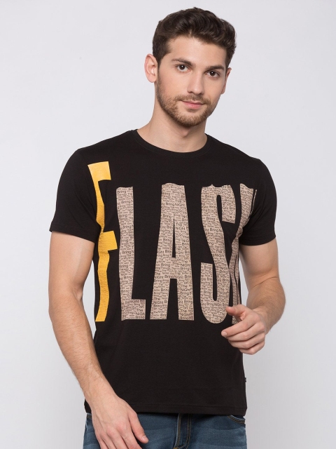 

Status Quo Men Black Typography Striped T-shirt