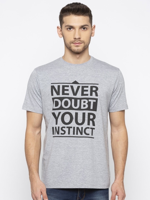 

Status Quo Men Grey Melange Typography Printed Applique T-shirt