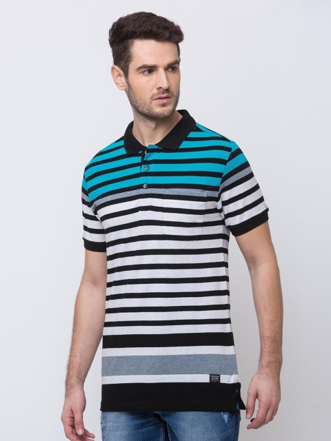 

Status Quo Men Green Striped Polo Collar T-shirt