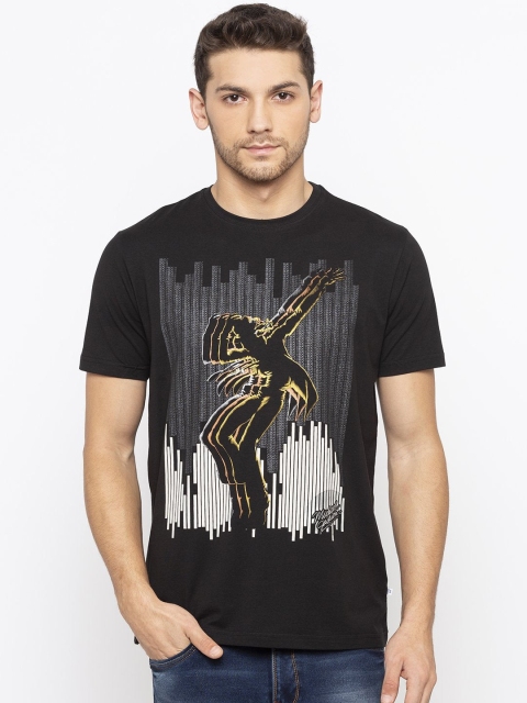 

Status Quo Men Black Printed Raw Edge T-shirt