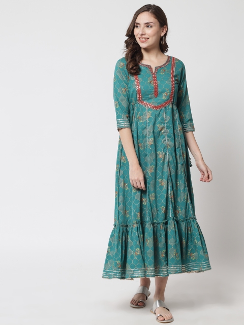 

Meeranshi Green & Red Floral Ethnic Midi Dress