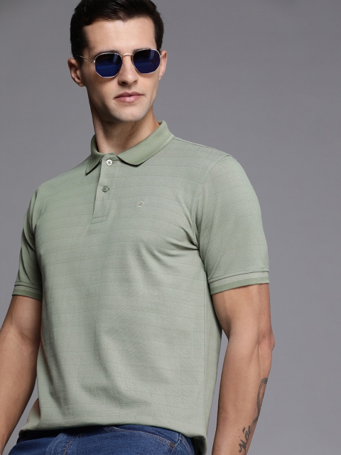 

Louis Philippe Men Green Self Designed Polo Collar Casual T-shirt