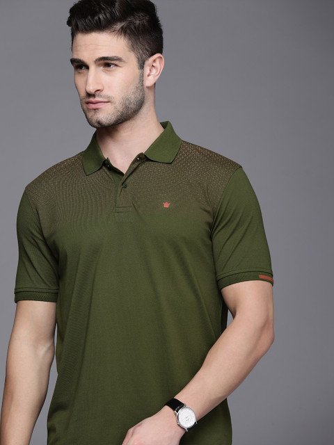 

Louis Philippe Men Olive Green Printed Polo Collar T-shirt