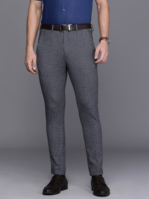 

Louis Philippe Men Blue Checked Slim Fit Formal Trousers