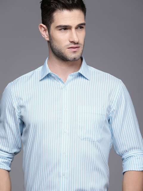 

Louis Philippe Men Blue And White Slim Fit Striped Pure Cotton Formal Shirt