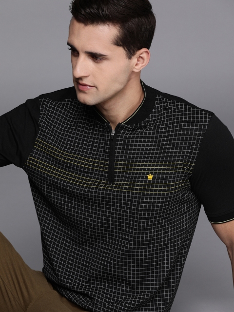 

Louis Philippe Men Black & White Checked Polo Collar Casual T-shirt