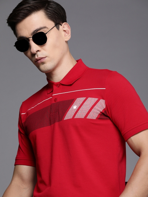 

Louis Philippe Men Red & White Printed Polo Collar Casual T-shirt
