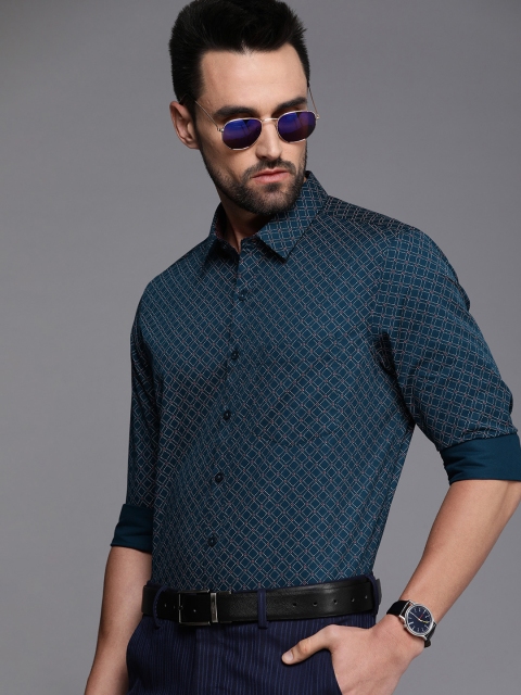 

Louis Philippe Men Navy Blue Geometric Print Slim Fit Pure Cotton Formal Shirt