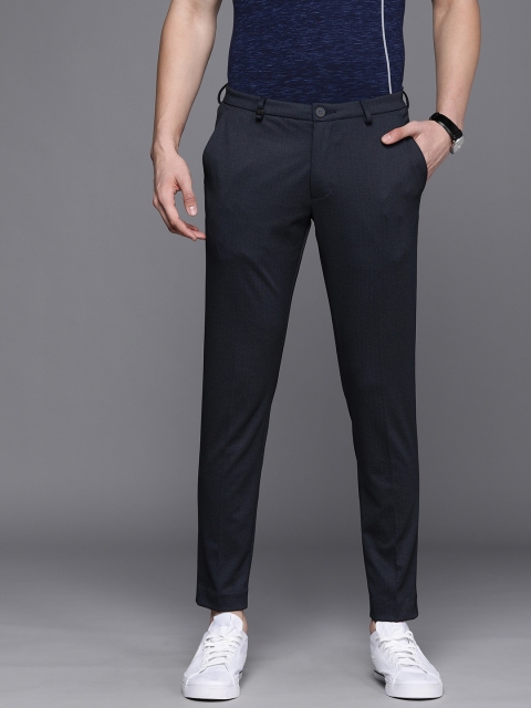 

Louis Philippe Ath Work Men Navy Blue Textured Comfort Tapered Fit Trousers