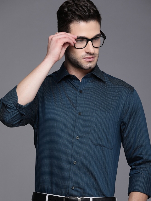 

Louis Philippe Men Navy Blue Micro Ditsy Printed Classic Cotton Formal Shirt
