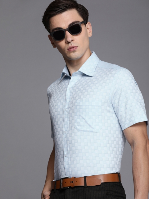 

Louis Philippe Men Blue Pure Cotton Classic Self Checked Short Sleeves Formal Shirt