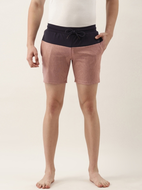 

Sweet Dreams Men Dusty Pink & Navy Blue Colourblocked Lounge Shorts, Rose