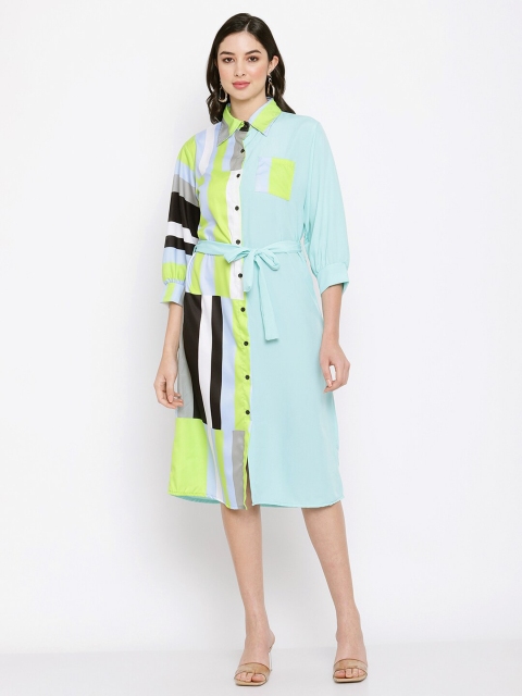 

Miaz Lifestyle Turquoise Blue Striped Shirt Dress