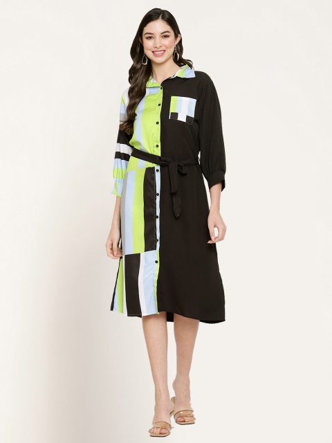 

Miaz Lifestyle Black Colourblocked Shirt Dress