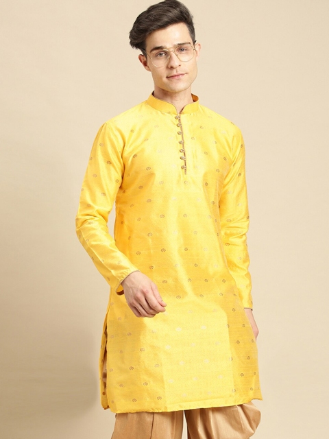 

Sanwara Men Yellow & Gold-Toned Floral Gotta Patti Kurta