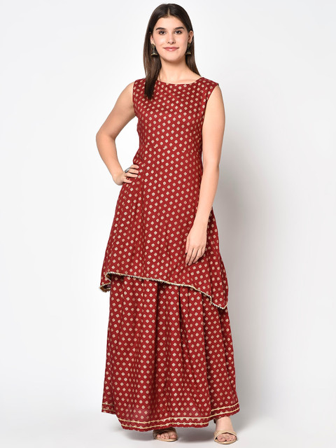 

ERISHA Women Maroon Ethnic Motifs Printed Kurta with Skirt