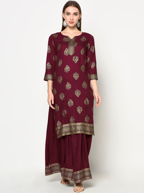 

ERISHA Women Fuchsia Ethnic Motifs Printed Kurti with Sharara