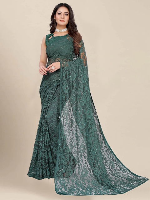 

VAIVIDHYAM Sea Green Floral Embroidered Net Beadwork Saree