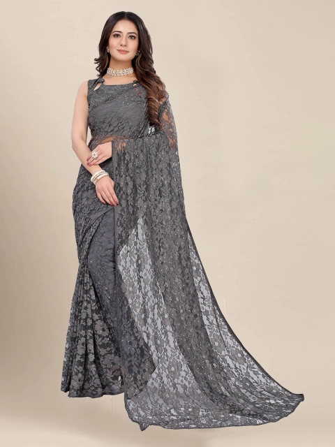 

VAIVIDHYAM Grey Floral Net Saree