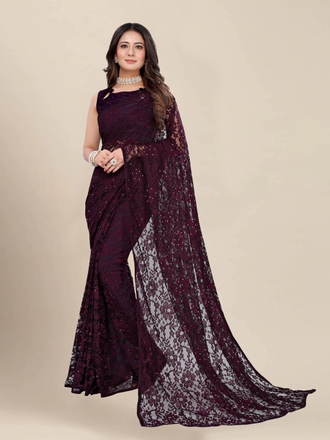 

VAIVIDHYAM Magenta Floral Net Saree