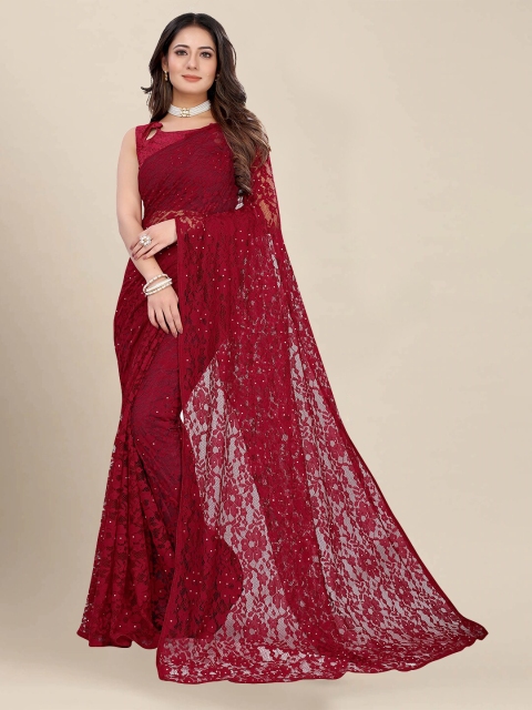 

VAIVIDHYAM Maroon Floral Net Saree