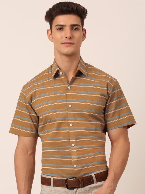 

JAINISH Men Mustard Standard Horizontal Stripes Striped Formal Shirt